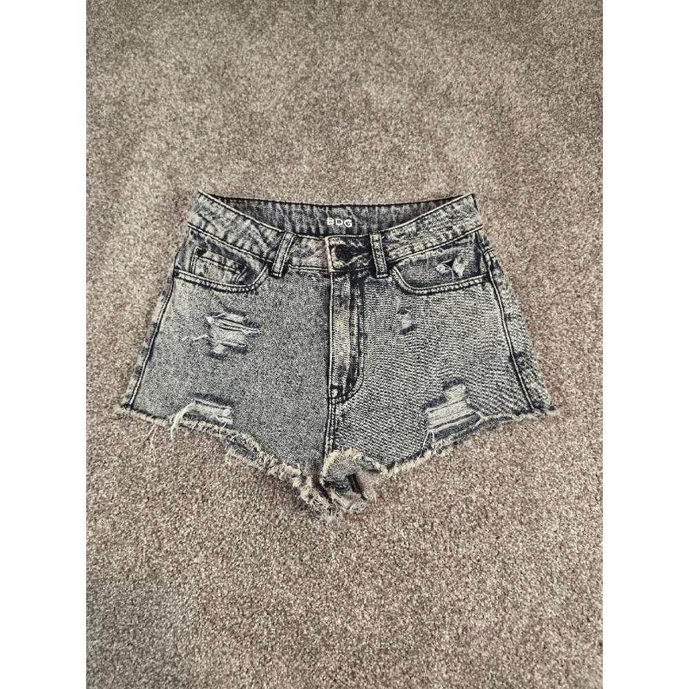BDG High Rise Dree Cheeky Acid Wash Distressed Denim Shorts 25